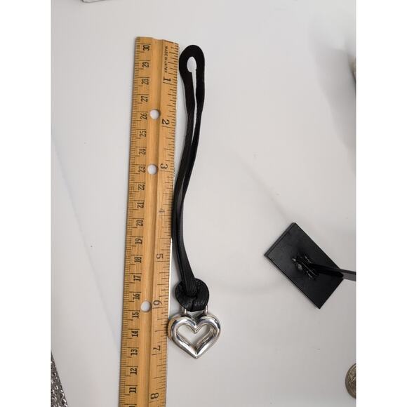 Brighton Contempo Heart Key Fob black leather strap silvertone heart - Picture 2 of 5